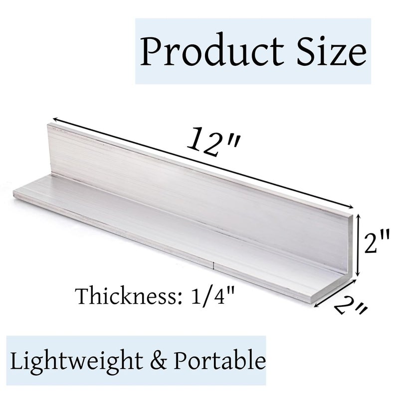 Tlence 2 PCS Aluminum Angle 6061, 2" x 2"x 1/4" Aluminum Angle Stock, 12" Length T5 Temper Mill Stock, 90 Degree Angled Aluminum Extrusion for DIY Projects Industrial Building Construction - Image 2